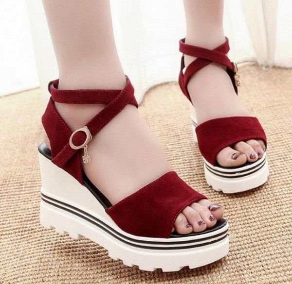 sandals wedge with female fish mouth buckle flat bottom waterproof platform thick cake women's heighten shoes, Black
sandals wedge with female fish mouth buckle flat bottom waterproof platform thick cake women's heighten shoes, Black