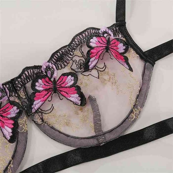 new womens butterfly embroidery net gauze thin section see-through lingerie underwire gather bra and thong erotic set, Black;white
new womens butterfly embroidery net gauze thin section see-through lingerie underwire gather bra and thong erotic set, Black;white