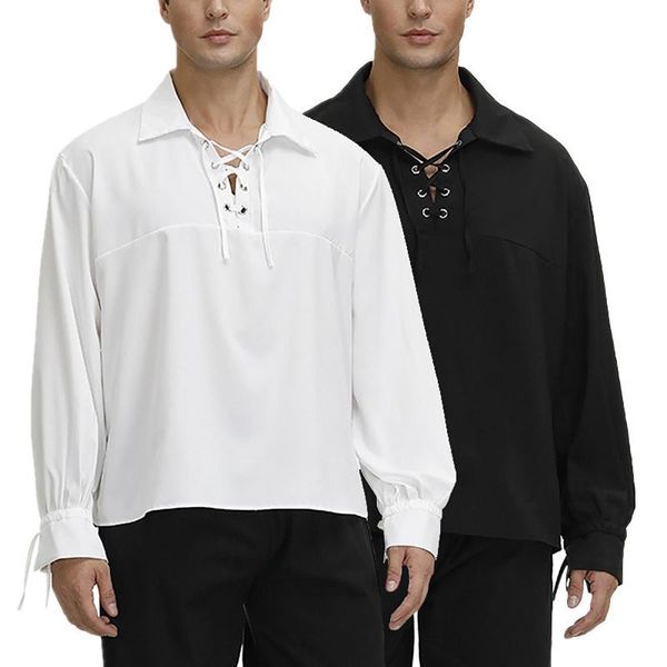 men's casual shirts halloween pure color blouse mens long sleeve gothic male lace up v neck loose shirt ropa hombre, White;black
men's casual shirts halloween pure color blouse mens long sleeve gothic male lace up v neck loose shirt ropa hombre, White;black