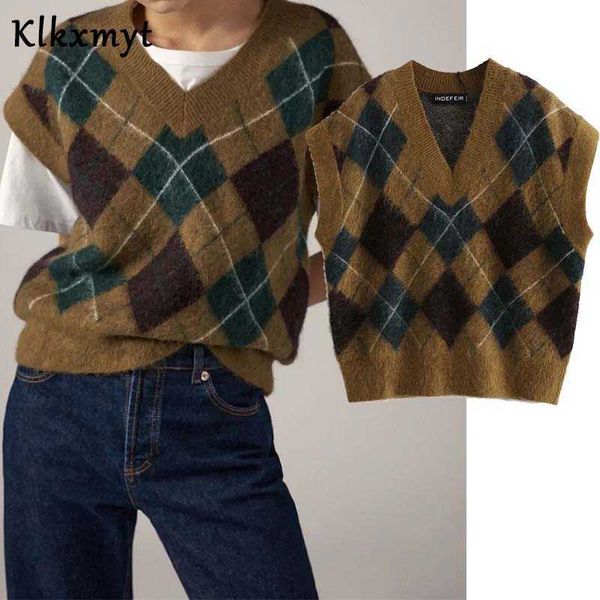 klkxmyt za women fashion diamond pattern knitted vest sweater vintage v neck sleeveless female waistcoat chic 210527, Black;white
klkxmyt za women fashion diamond pattern knitted vest sweater vintage v neck sleeveless female waistcoat chic 210527, Black;white