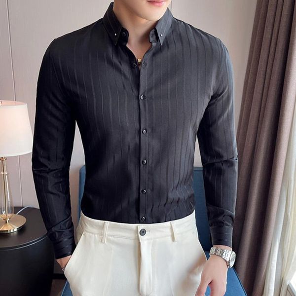 men's casual shirts 2021 trendy brand fashion social vertical striped simple shirt men high-quality slim-fit formal, White;black
men's casual shirts 2021 trendy brand fashion social vertical striped simple shirt men high-quality slim-fit formal, White;black