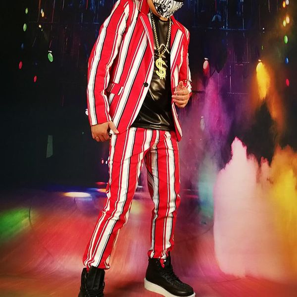 men's suits & blazers m-6xl menswear 2021 red with white striped visual suit nightclub singer bar djds performance dress, White;black
men's suits & blazers m-6xl menswear 2021 red with white striped visual suit nightclub singer bar djds performance dress, White;black