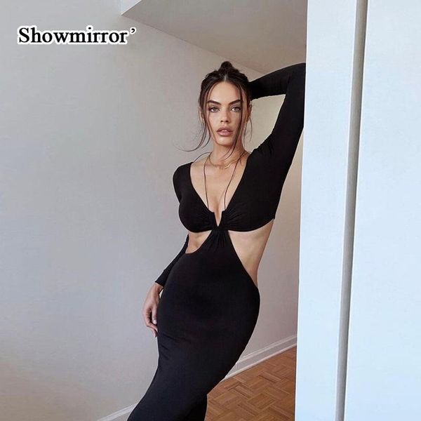 casual dresses showmirror autumn long sleeve halter dres cut out black maxi slim fashion outfits split skinny clothes, Black;gray
casual dresses showmirror autumn long sleeve halter dres cut out black maxi slim fashion outfits split skinny clothes, Black;gray