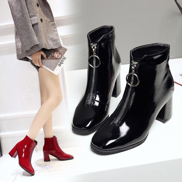 boots women's autumn and winter high heels square toe ankle fashion patent leather shoes zipper motorcycleboots, Black
boots women's autumn and winter high heels square toe ankle fashion patent leather shoes zipper motorcycleboots, Black