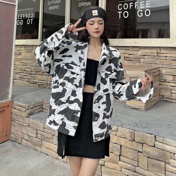 women's jackets long sleeve cow cute print pocket button loose jacket denim korean streetwear clothing, Black;brown
women's jackets long sleeve cow cute print pocket button loose jacket denim korean streetwear clothing, Black;brown