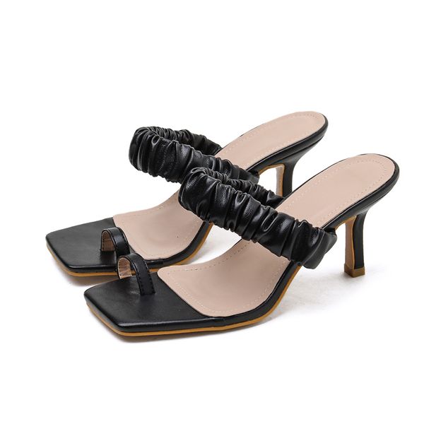 sandals fashion pleated flip flops square head high heel slippers summer slip on 8cm slides women mules party shoes vist, Black
sandals fashion pleated flip flops square head high heel slippers summer slip on 8cm slides women mules party shoes vist, Black