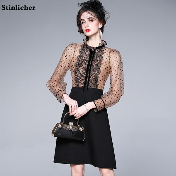 casual dresses spring autumn bow polka dot lace mesh party dress women fashion long sleeve ruffled stand collar office ladies work midi, Black;gray
casual dresses spring autumn bow polka dot lace mesh party dress women fashion long sleeve ruffled stand collar office ladies work midi, Black;gray