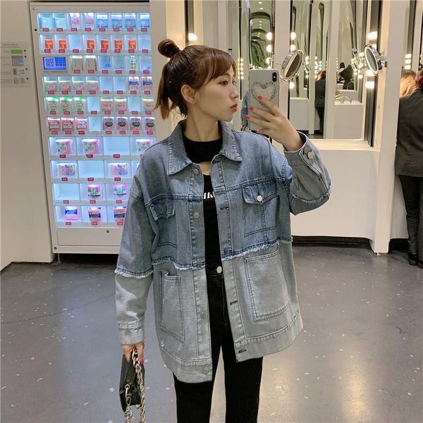 women's jackets 2021 spring jacket tide retro port style stitching casual loose washed denim women, Black;brown
women's jackets 2021 spring jacket tide retro port style stitching casual loose washed denim women, Black;brown