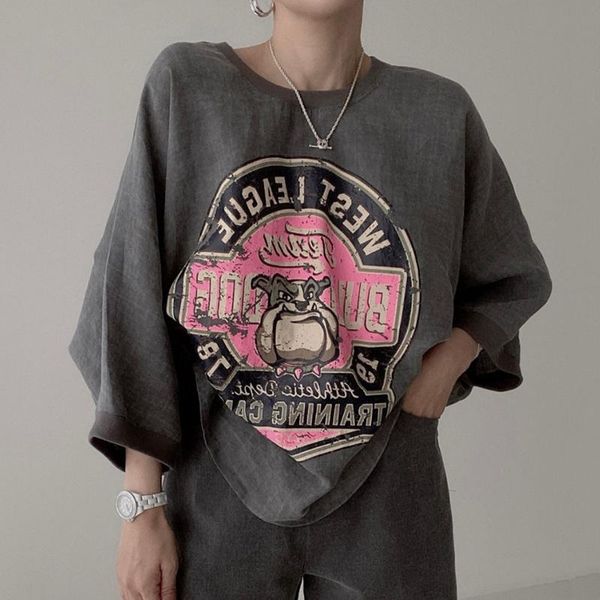 women's t-shirt sleeve korean chic versatile round neck worn cartoon letter print pullover loose bat female, White
women's t-shirt sleeve korean chic versatile round neck worn cartoon letter print pullover loose bat female, White