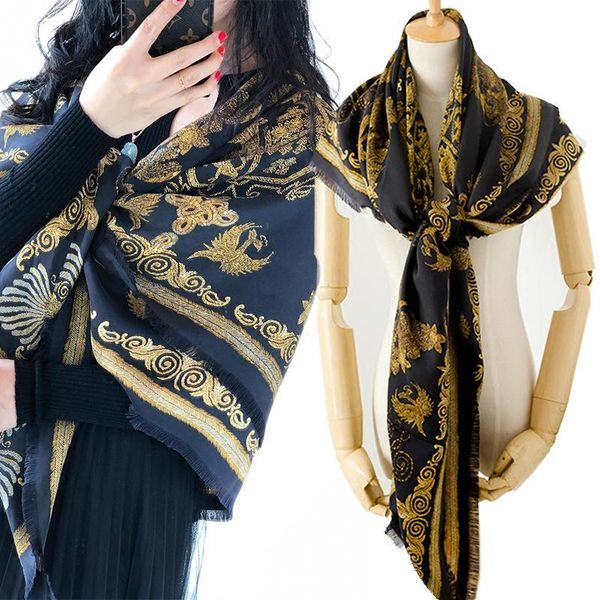 scarves bysifa luxury black gold silk square shawls women fashion brand large 100% scarf spring fall 135cm neck, Blue;gray
scarves bysifa luxury black gold silk square shawls women fashion brand large 100% scarf spring fall 135cm neck, Blue;gray