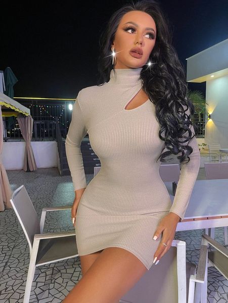 sxy cut out stand neck bodycon dress y7vu#, Black;gray