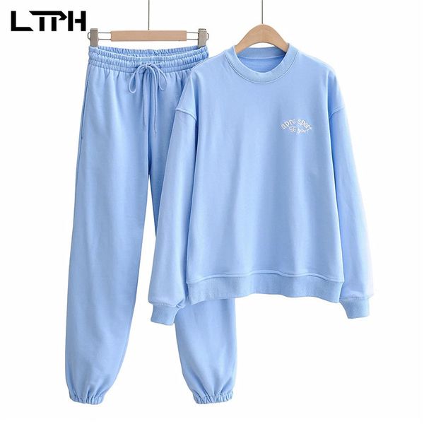 cotton thick warm letter women tracksuit 2 piece set loose sports sweatshirts jogging pants autumn winter 210427, White