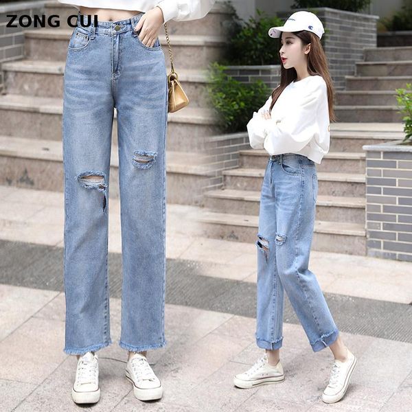 women's blue high waisted jeans pants retro fashion broken hole loose 9-point straight avant-garde
women's blue high waisted jeans pants retro fashion broken hole loose 9-point straight avant-garde