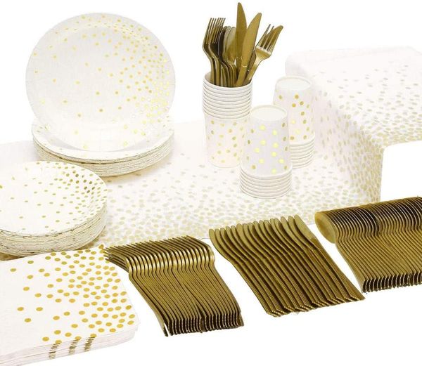 disposable dinnerware white gold party supplies sets tableware for graduation, birthday, bachelorette, wedding decorations
disposable dinnerware white gold party supplies sets tableware for graduation, birthday, bachelorette, wedding decorations