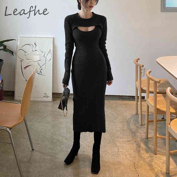 chest hollow out party club midi dress chic women sling dress and shawl 2 piece set casual solid rib long sleeve streetwear x0521, Black;gray 
chest hollow out party club midi dress chic women sling dress and shawl 2 piece set casual solid rib long sleeve streetwear x0521, Black;gray