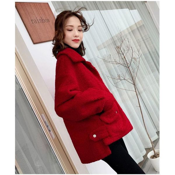 women's wool & blends lamb coat female short autumn fashion lapel covered button solid casual winter women cashmere jacket f1223 ttjb, Black
women's wool & blends lamb coat female short autumn fashion lapel covered button solid casual winter women cashmere jacket f1223 ttjb, Black