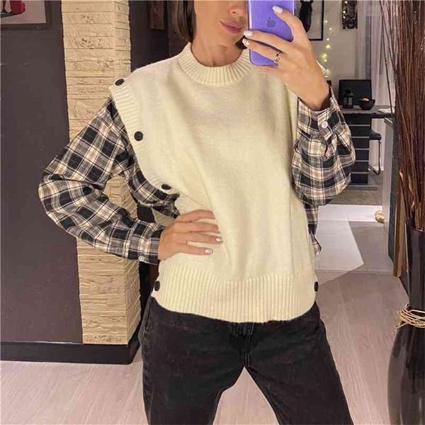 spring winter women sweater pullover plaid patchwork knitted button checkered oversize wild sw1145jx 210427, White;black
spring winter women sweater pullover plaid patchwork knitted button checkered oversize wild sw1145jx 210427, White;black
