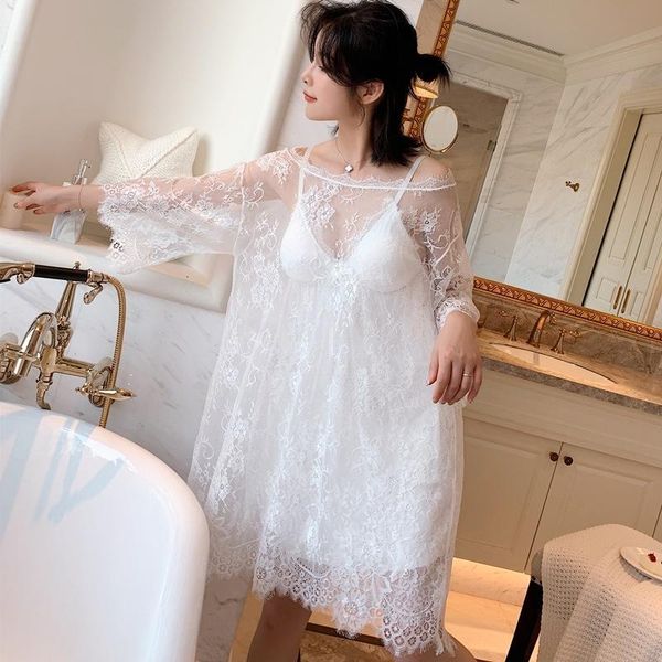 Women's Sleepwear Female Bath Gown White Lace Robes Suit Summer Women Nightgown Sets 2 Pieces Nightdress Bathrobe With Chest Pads OLMN, Black;red
Women's Sleepwear Female Bath Gown White Lace Robes Suit Summer Women Nightgown Sets 2 Pieces Nightdress Bathrobe With Chest Pads OLMN, Black;red