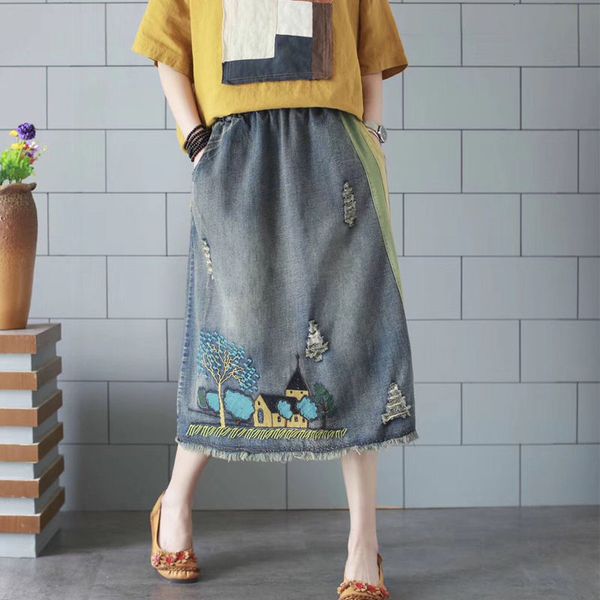spring summer women's fashions cotton denim of cartoons embroidered elastic waistline all combined casual skirt long s645, Black
spring summer women's fashions cotton denim of cartoons embroidered elastic waistline all combined casual skirt long s645, Black