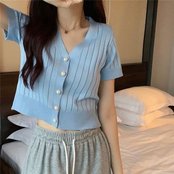 women's knits & tees y2k ropa de mujer short sleeve girls clothing streetwear t shirts solid cropped basic single breasted buttons v-n, White
women's knits & tees y2k ropa de mujer short sleeve girls clothing streetwear t shirts solid cropped basic single breasted buttons v-n, White