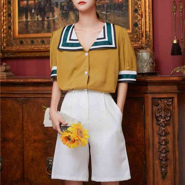 women's blouses & shirts navy stand collar puff sleeve loose thin silky gloss striped contrast summer n792, White
women's blouses & shirts navy stand collar puff sleeve loose thin silky gloss striped contrast summer n792, White