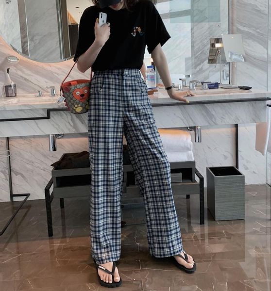 women's pants & capris casual comfortable blue plaid high waist wide legs women female, Black;white
women's pants & capris casual comfortable blue plaid high waist wide legs women female, Black;white