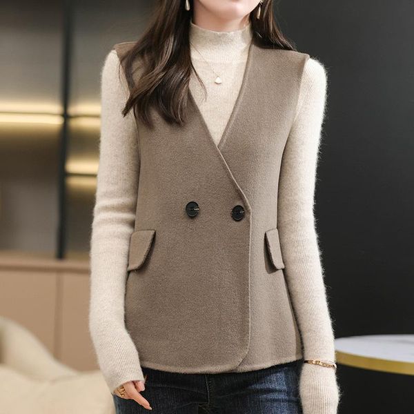 women's wool & blends 2021 women 100% pure vest 2 buttons simple v-line collar earth tones handmade woolen warm waistcoat autumn winter, Black
women's wool & blends 2021 women 100% pure vest 2 buttons simple v-line collar earth tones handmade woolen warm waistcoat autumn winter, Black
