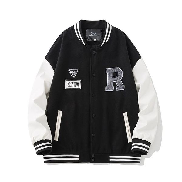 men's jackets outerwear & coats clothing clothes fashion stand collar polyester letter, Black;brown