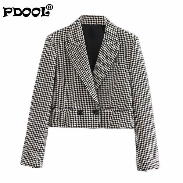 women houndstooth tweed blazer coat short style double breasted long sleeve female outerwear chic women's suits & blazers, White;black
women houndstooth tweed blazer coat short style double breasted long sleeve female outerwear chic women's suits & blazers, White;black