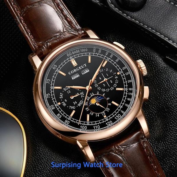 corgeut 42mm moon phase mechanical watch rose gold black dial year day month week wristwatches automatic mens, Slivery;brown
corgeut 42mm moon phase mechanical watch rose gold black dial year day month week wristwatches automatic mens, Slivery;brown