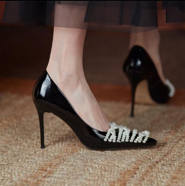 designer women stiletto heel shoes sheepskin lining genuine leather beading shallow mouth slip-on pointed toe lady high heels 9.5 cm party s, Black
designer women stiletto heel shoes sheepskin lining genuine leather beading shallow mouth slip-on pointed toe lady high heels 9.5 cm party s, Black