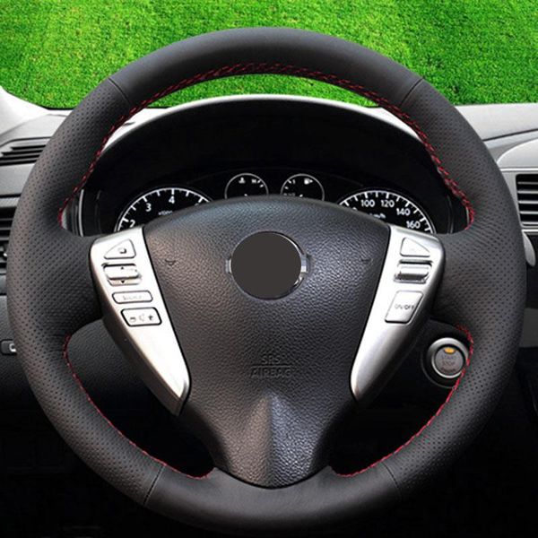 steering wheel covers aun black genuine leather diy car cover thread red stitching for sentra 2013 - 2021
steering wheel covers aun black genuine leather diy car cover thread red stitching for sentra 2013 - 2021