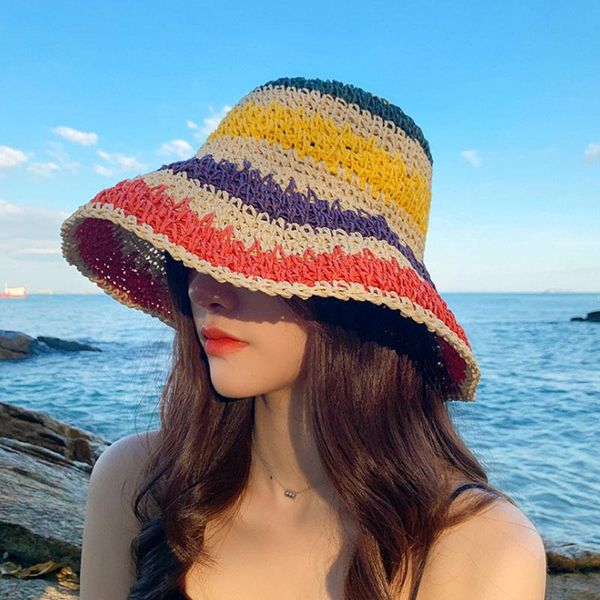 cool summer women straw hat bucket rainbow crochet foldable wide brim panama female beach sun visor cap hats, Blue;gray
cool summer women straw hat bucket rainbow crochet foldable wide brim panama female beach sun visor cap hats, Blue;gray