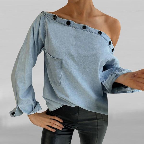 women's t-shirt t-shirts autumn fashion solid straight neck long sleeve pullover denim blouse vintage clothes#8, White
women's t-shirt t-shirts autumn fashion solid straight neck long sleeve pullover denim blouse vintage clothes#8, White
