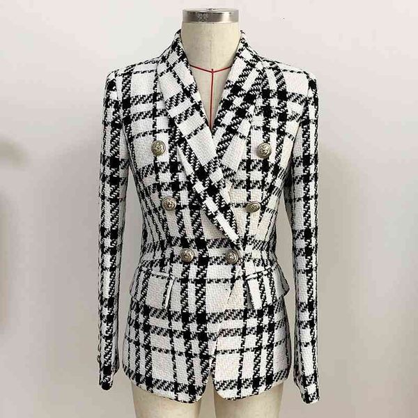 european american autumn and winter high-quality tweed double-breasted lion button slim suit, White;black
european american autumn and winter high-quality tweed double-breasted lion button slim suit, White;black