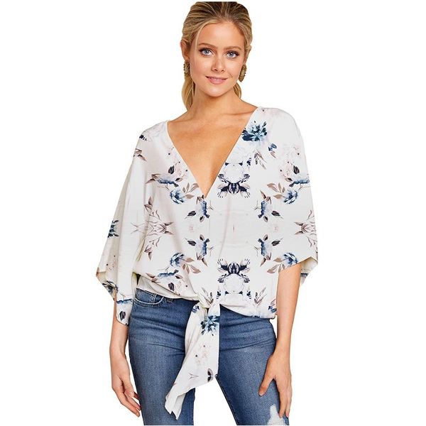 women's blouses & shirts women shirt summer v-neck blouse solid color lady floral print flared half sleeve casual female outfits wh, White
women's blouses & shirts women shirt summer v-neck blouse solid color lady floral print flared half sleeve casual female outfits wh, White