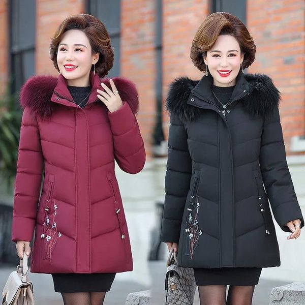 women's down & parkas middle-aged women' padded jacket 2021 winter thicken wool collar embroidered cotton korean women mid-length, Black
women's down & parkas middle-aged women' padded jacket 2021 winter thicken wool collar embroidered cotton korean women mid-length, Black