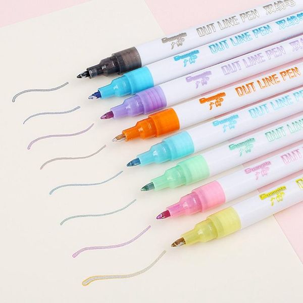 highlighters 8 colors/set gift card writing drawing pens double line outline pen stationery, Black;red
highlighters 8 colors/set gift card writing drawing pens double line outline pen stationery, Black;red