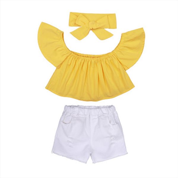 three piece girls clothes fresh solid color short sleeve and ripped denim shorts with headband 9m 7t, White
three piece girls clothes fresh solid color short sleeve and ripped denim shorts with headband 9m 7t, White