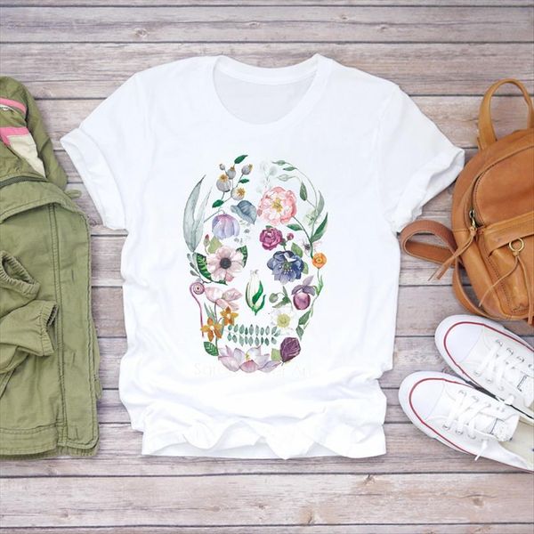 watercolor skull plant 90s printing womens halloween print graphic ladies female tee, White
watercolor skull plant 90s printing womens halloween print graphic ladies female tee, White