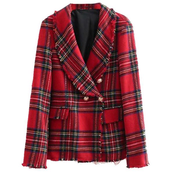 women's suits & blazers women plaid notched collar tweed blazer double breasted pockets tassel hem female loose casual outwear chic, White;black
women's suits & blazers women plaid notched collar tweed blazer double breasted pockets tassel hem female loose casual outwear chic, White;black