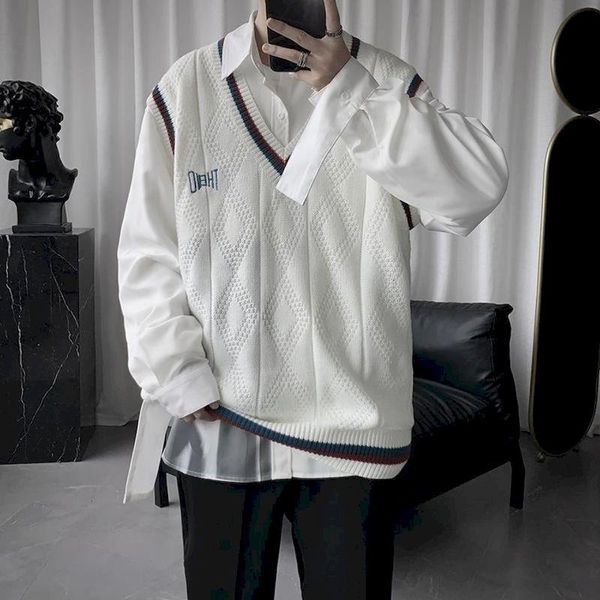men's vests men sweater vest v-neck print letter embroidery cool trendy males leisure chic loose student korean style street outwear co, Black;white
men's vests men sweater vest v-neck print letter embroidery cool trendy males leisure chic loose student korean style street outwear co, Black;white