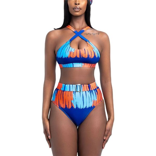 women's swimwear ladies swimsuit summer beachwear creative geometric printing bikini set high waist back strap backless suit, White;black
women's swimwear ladies swimsuit summer beachwear creative geometric printing bikini set high waist back strap backless suit, White;black