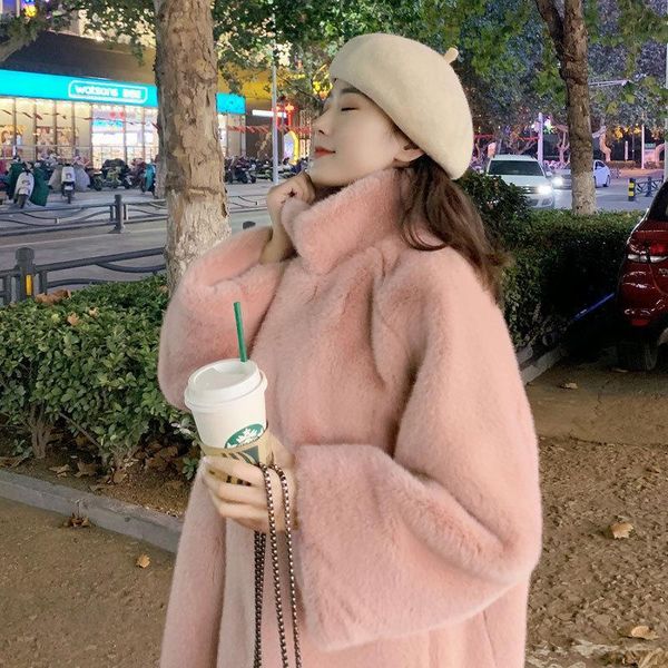 women's fur & faux 2021 winter imitation mink plush long coat stand collar knee thickened loose female student, Black
women's fur & faux 2021 winter imitation mink plush long coat stand collar knee thickened loose female student, Black