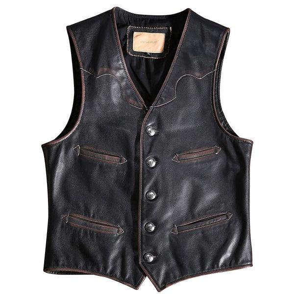 men's vests 2021 vintage black genuine leather vest men american retro style real natural cowhide summer slim fit short male coat, Black;white
men's vests 2021 vintage black genuine leather vest men american retro style real natural cowhide summer slim fit short male coat, Black;white
