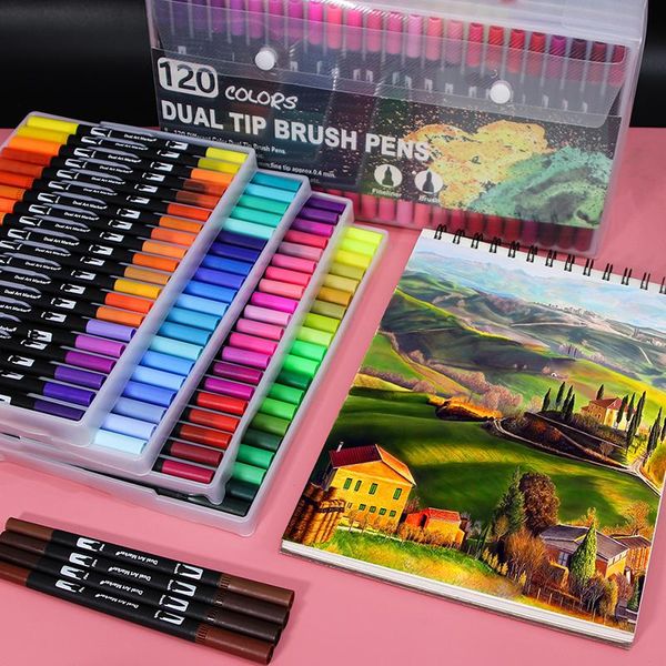 gift sets 120 colors dual tip brush marker pens art watercolor fineliner drawing painting stationery effect for coloring manga
gift sets 120 colors dual tip brush marker pens art watercolor fineliner drawing painting stationery effect for coloring manga