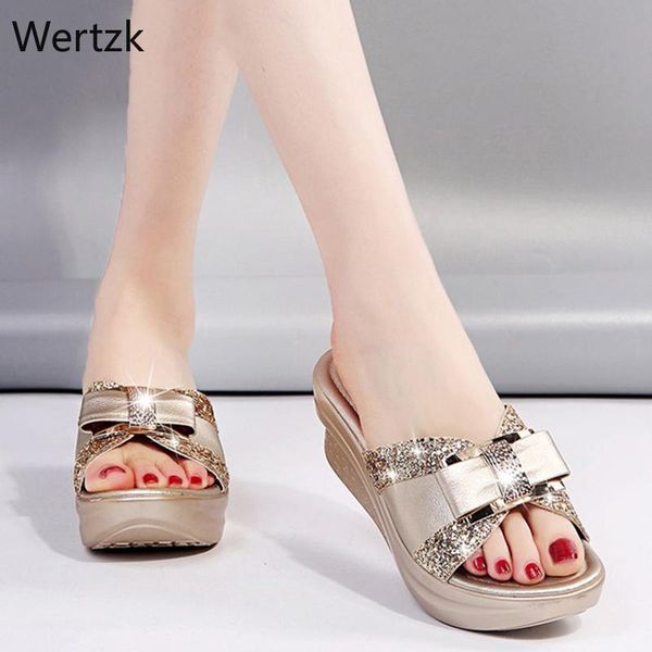 slippers women's woman summer wedges bowtie glitter platform pu ladies slides beach casual bling fashion shoes b462, Black
slippers women's woman summer wedges bowtie glitter platform pu ladies slides beach casual bling fashion shoes b462, Black