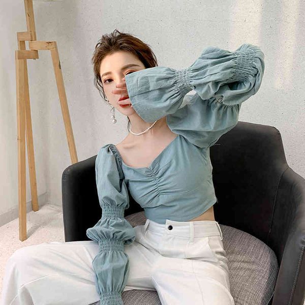 women korean chic design v-neck flare sleeve oversize blouse slim solid color short style wild satin shirts 210514, White
women korean chic design v-neck flare sleeve oversize blouse slim solid color short style wild satin shirts 210514, White
