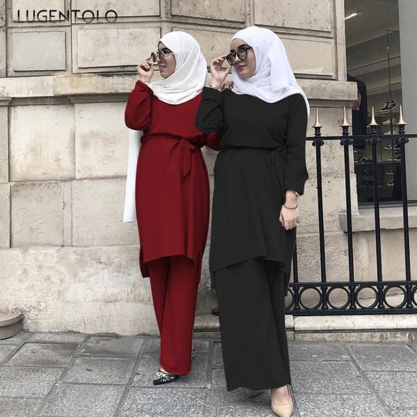 lugentolo two piece set women simple casual fashion muslim long pants lacing solid lady elegant o-neck female sets dress, White
lugentolo two piece set women simple casual fashion muslim long pants lacing solid lady elegant o-neck female sets dress, White
