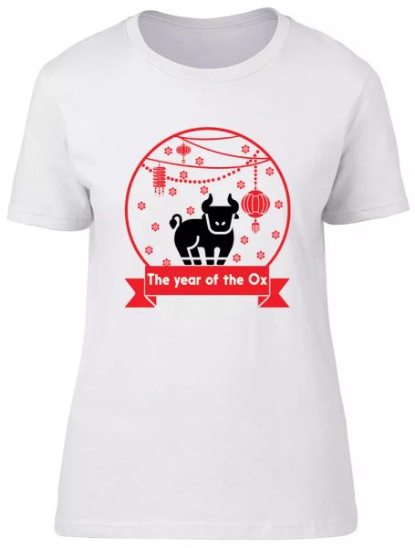 2021 the year of ox chinese new year fitted womens ladies t shirt, White;black 
2021 the year of ox chinese new year fitted womens ladies t shirt, White;black